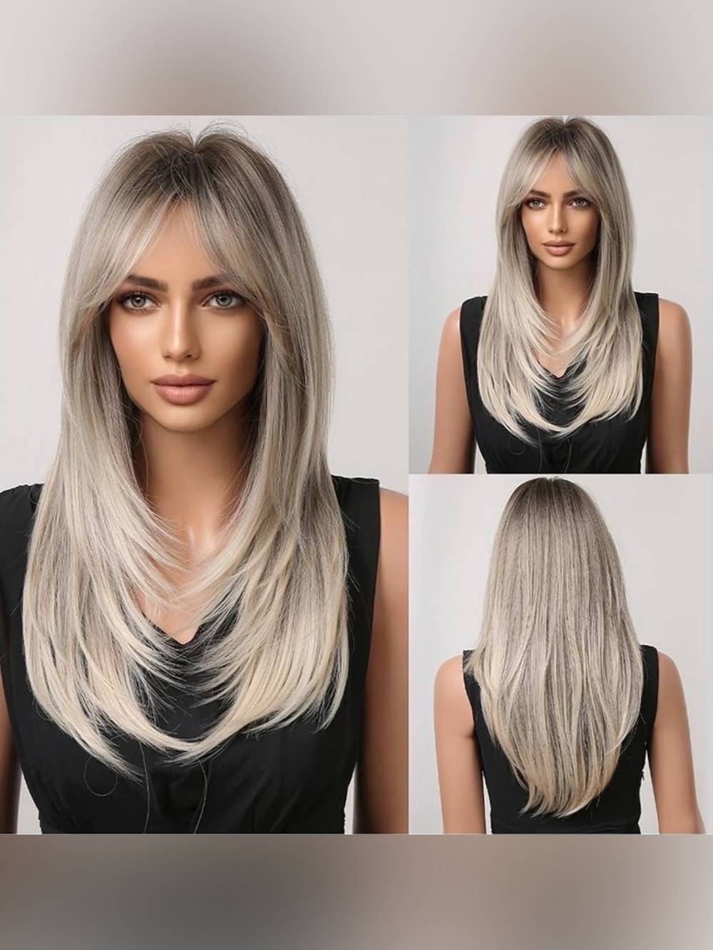 Long Layered Ash Blonde Wig w/ Bangs (NEW)